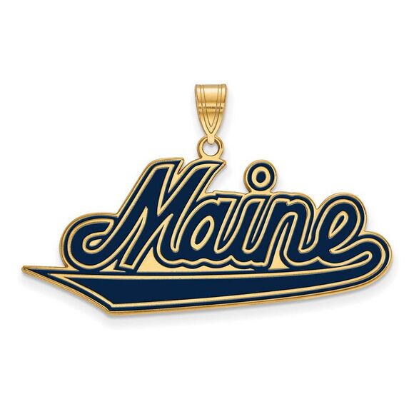 14k Gold Plated Silver U. of Maine XL Enamel Pendant - Picture 1 of 3